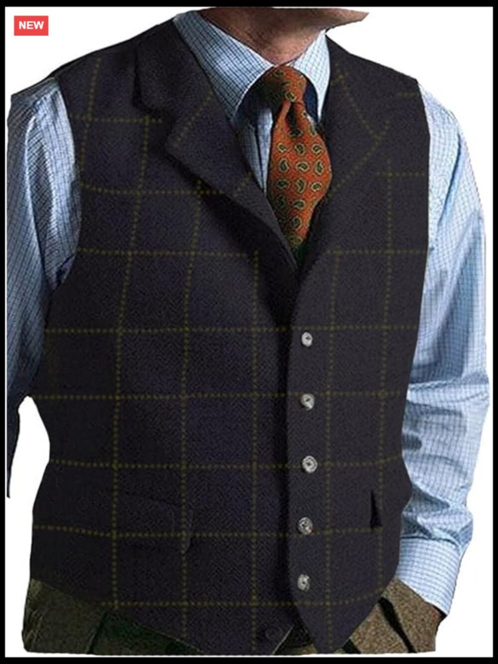 Tweed Slim Fit Plaid Suit Vest for Wedding Groomsmen